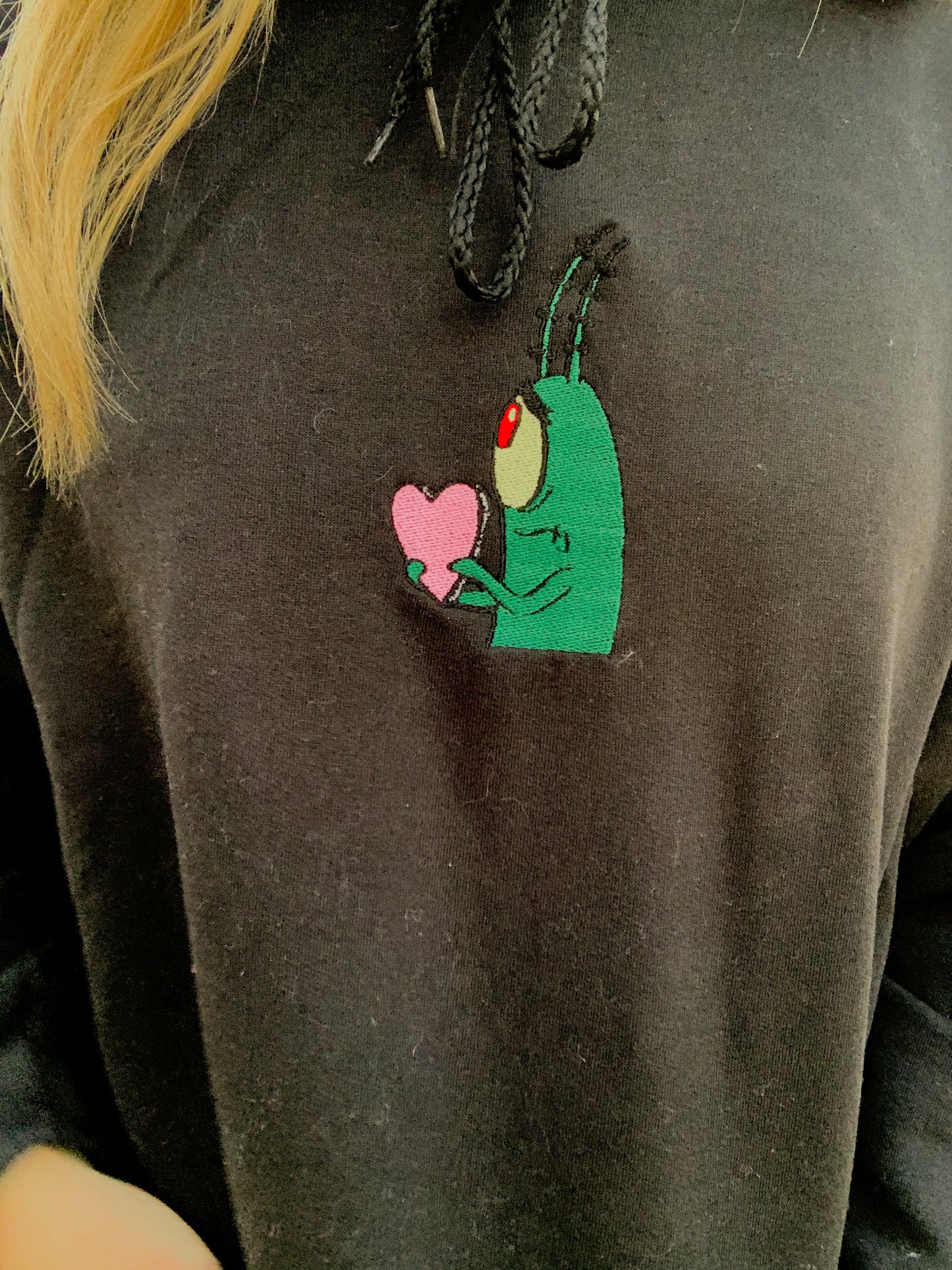 Plankton Heart Black Embroidered Hoodie