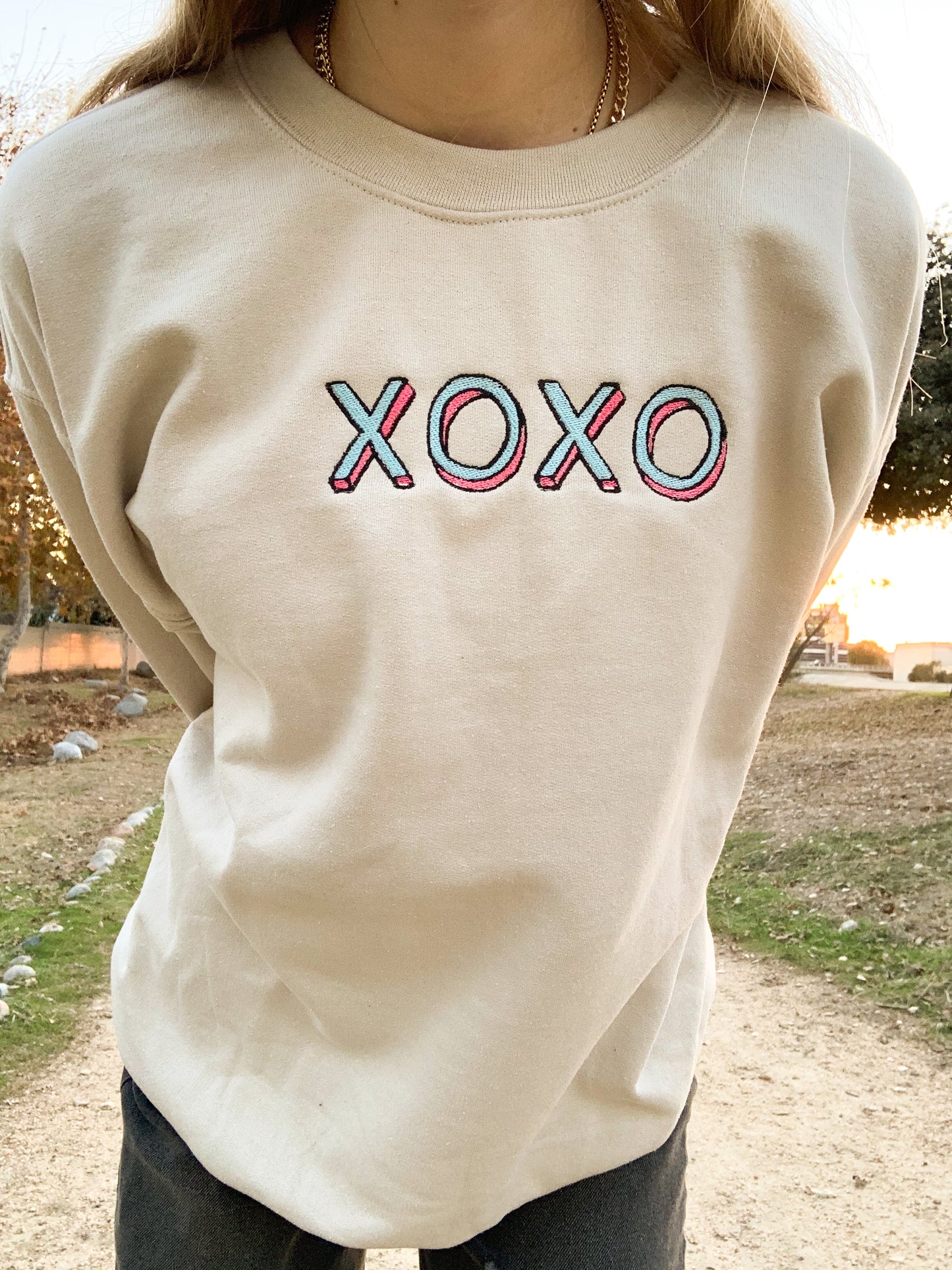 XOXO Tan Embroidered Sweatshirt