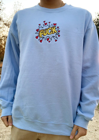 Comic F Bomb Blue Embroidered Sweatshirt