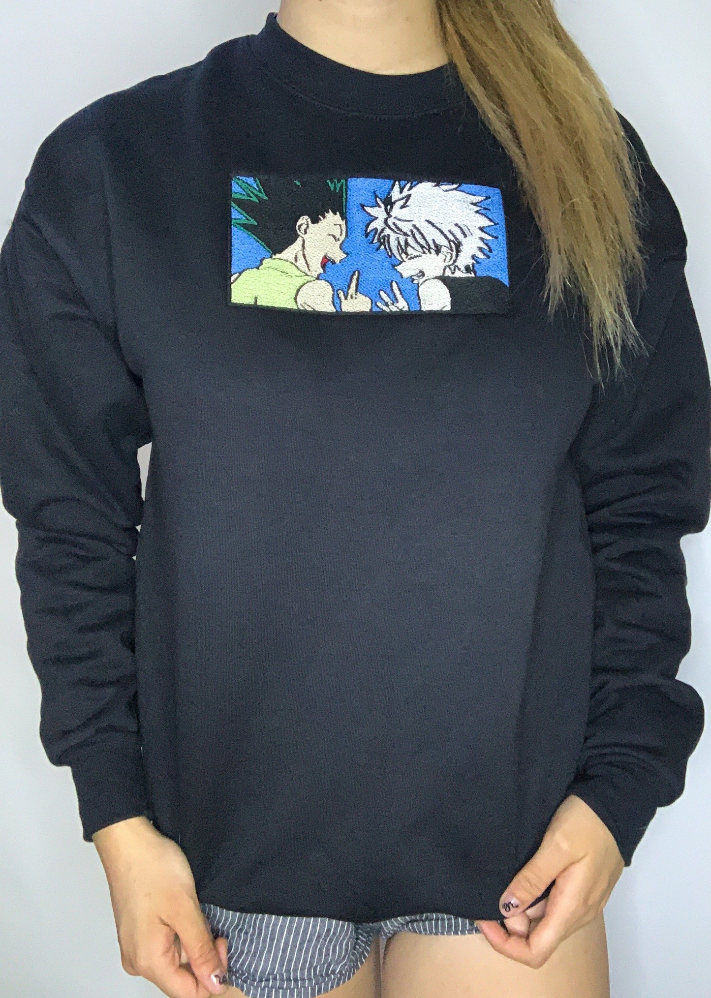 Black Hunter x Hunter Killua + Gon Anime Box Embroidered Sweatshirt