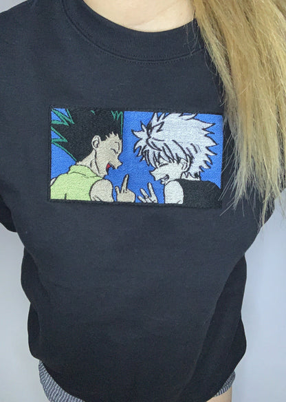 Black Hunter x Hunter Killua + Gon Anime Box Embroidered Sweatshirt
