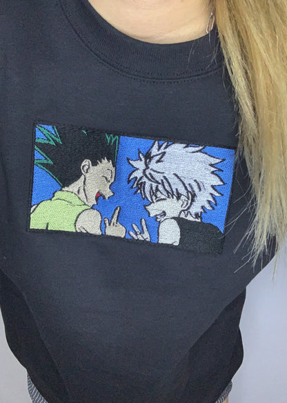 Black Hunter x Hunter Killua + Gon Anime Box Embroidered Sweatshirt
