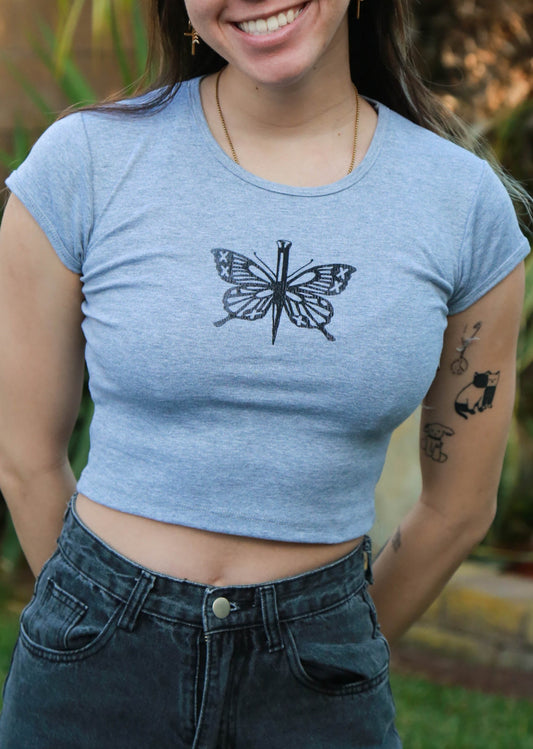 Single Butterfly Knife Screen Printed Baby Tee