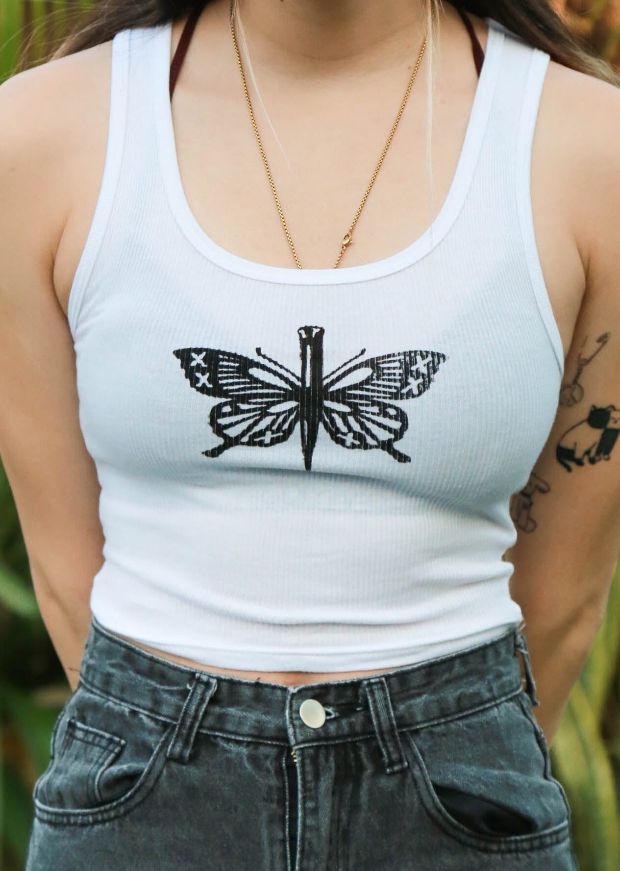 Single Butterfly Knife Screen Printed Ribbed Tank Top