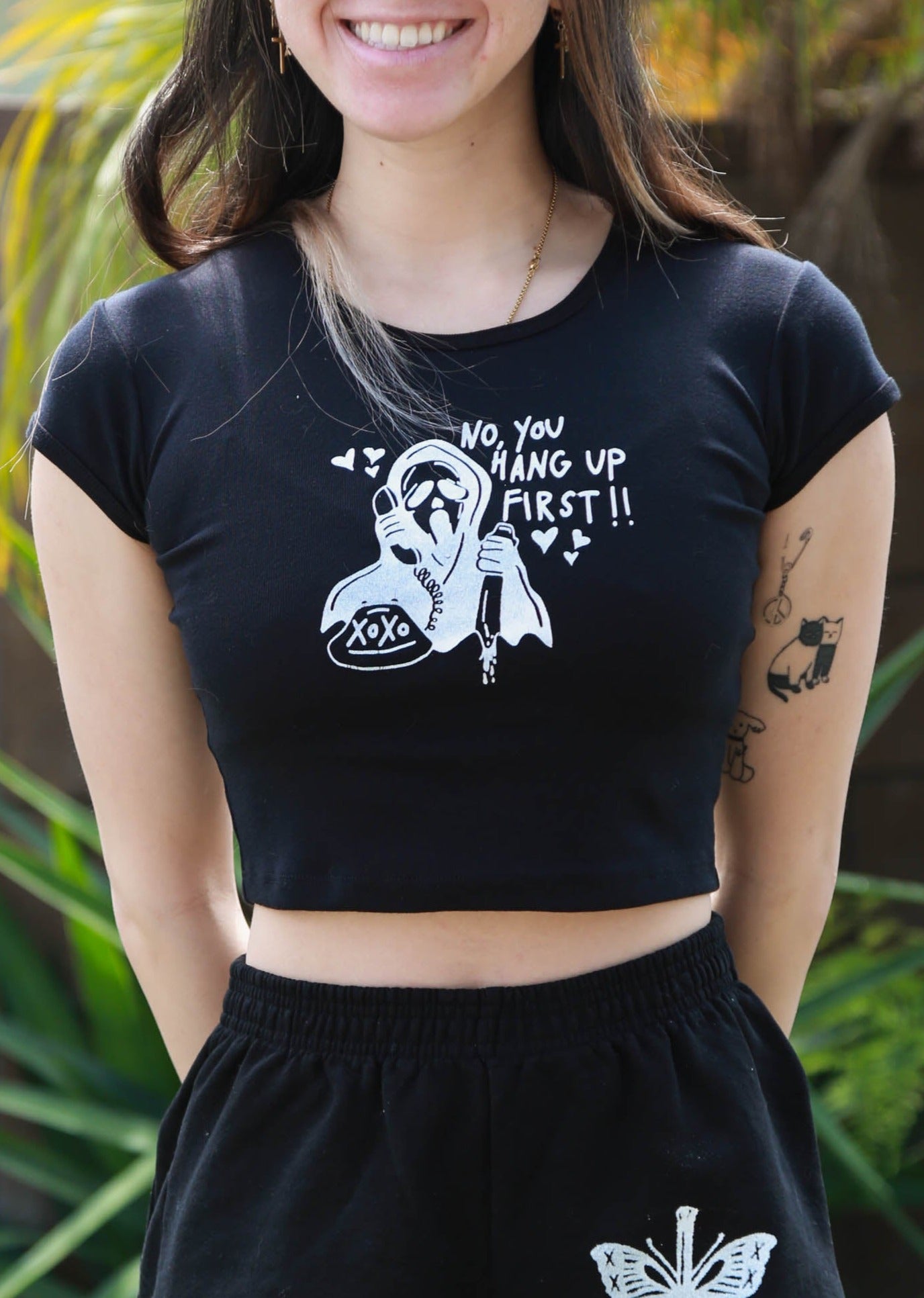 No You Hang Up First Knife Screen Printed Baby Tee