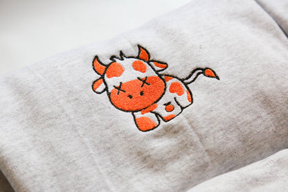 Orange Embroidered Cow Sweatshirt