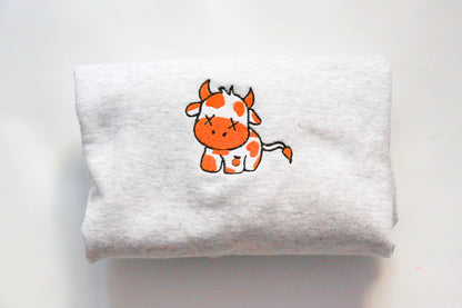 Orange Embroidered Cow Sweatshirt