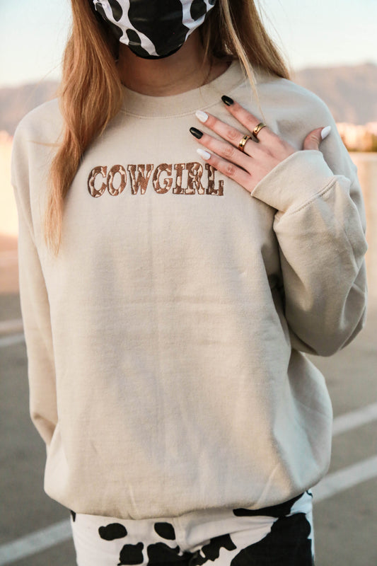 Cowgirl Spellout Embroidered Sweatshirt (Tan)