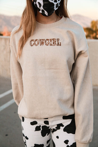 Cowgirl Spellout Embroidered Sweatshirt (Tan)