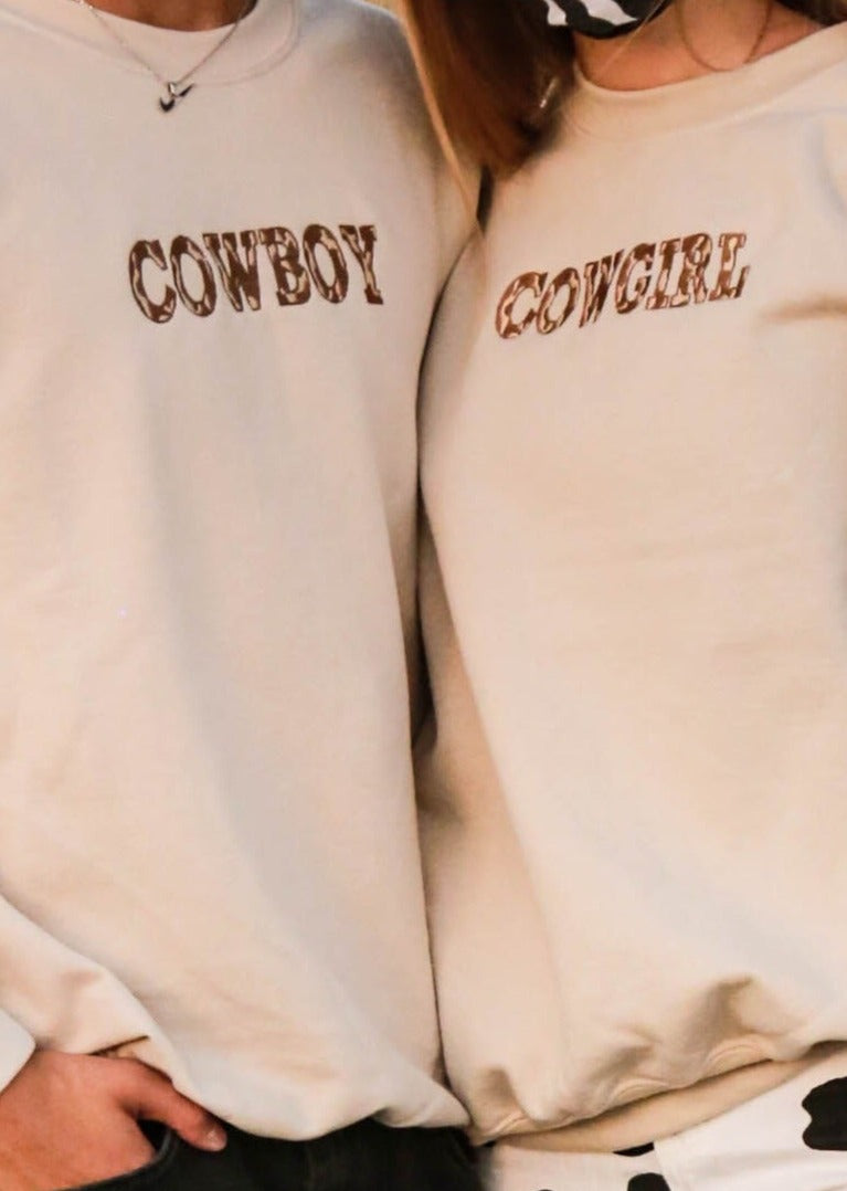 Matching Embroidered Cowboy and Cowboy Sweatshirts (Tan)