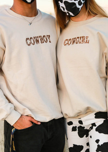 Matching Embroidered Cowboy and Cowboy Sweatshirts (Tan)