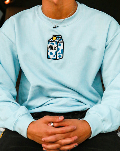 Blue Milk Embroidered Blue Sweatshirt