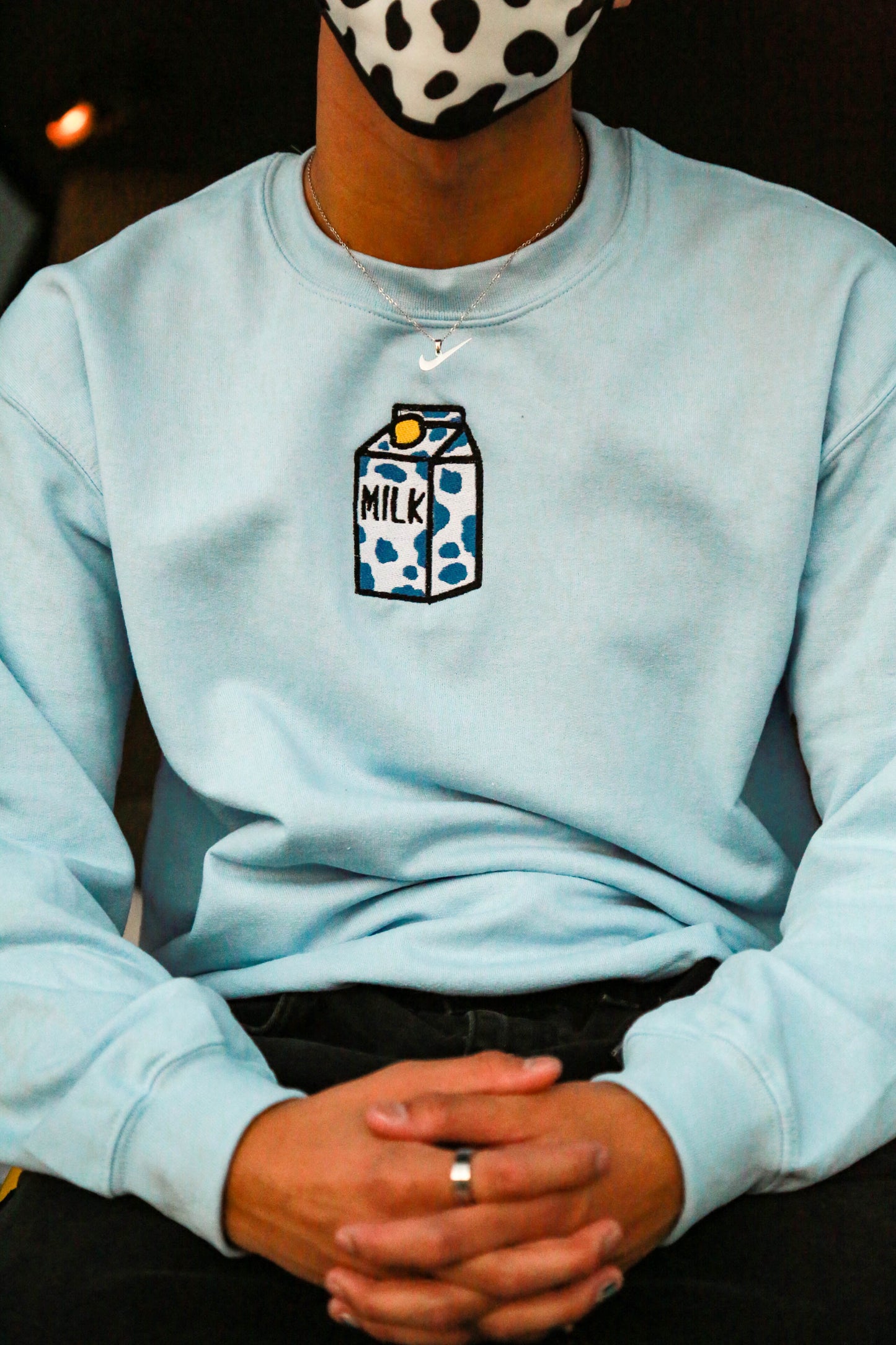 Blue Milk Embroidered Blue Sweatshirt