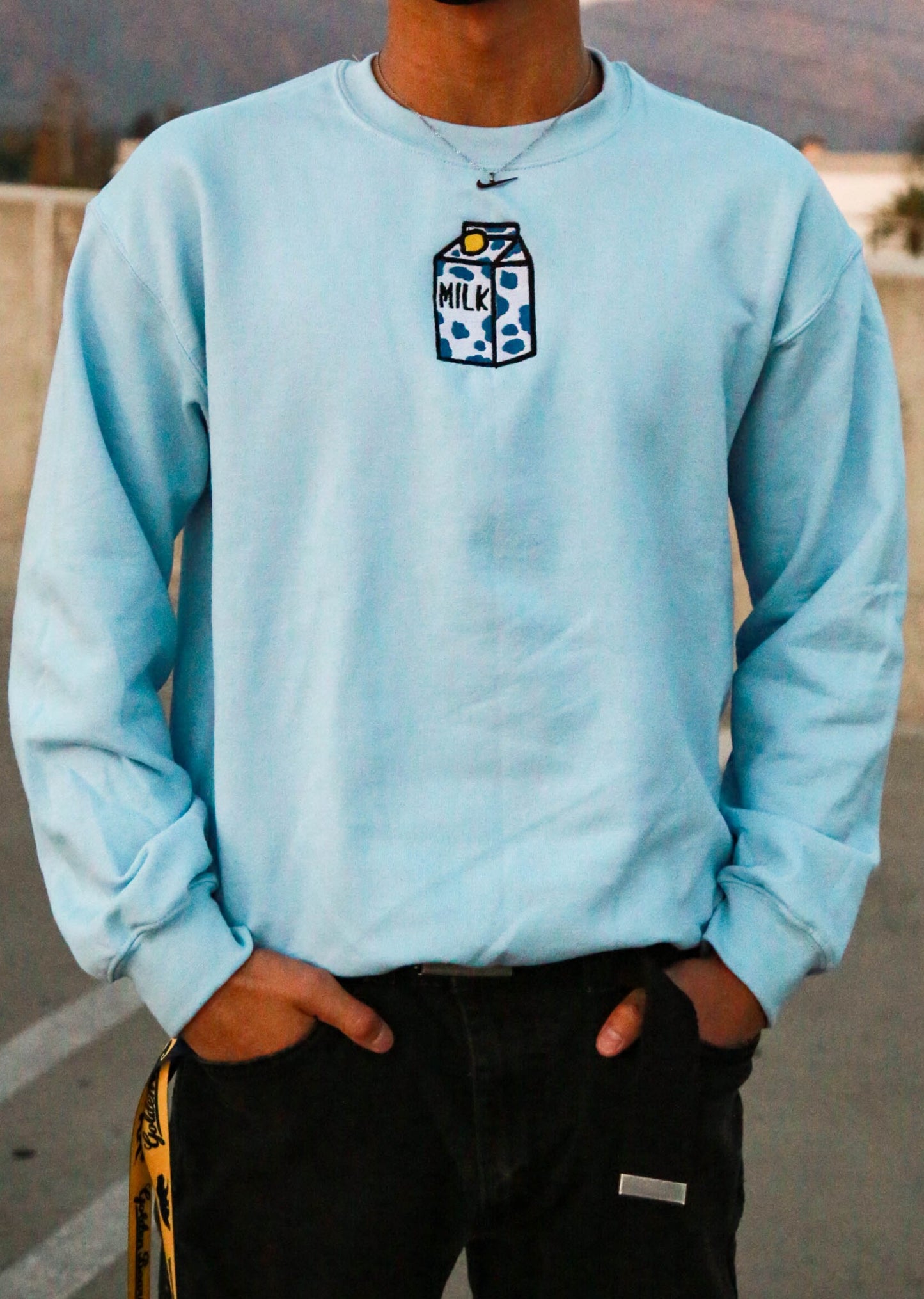 Blue Milk Embroidered Blue Sweatshirt