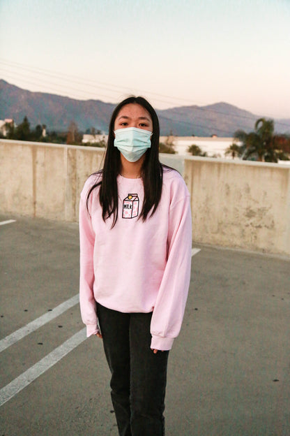 Strawberry Milk Embroidered Pink Sweatshirt