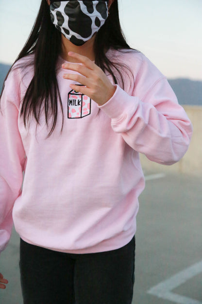 Strawberry Milk Embroidered Pink Sweatshirt