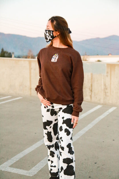 Chocolate Milk Embroidered Brown Sweatshirt