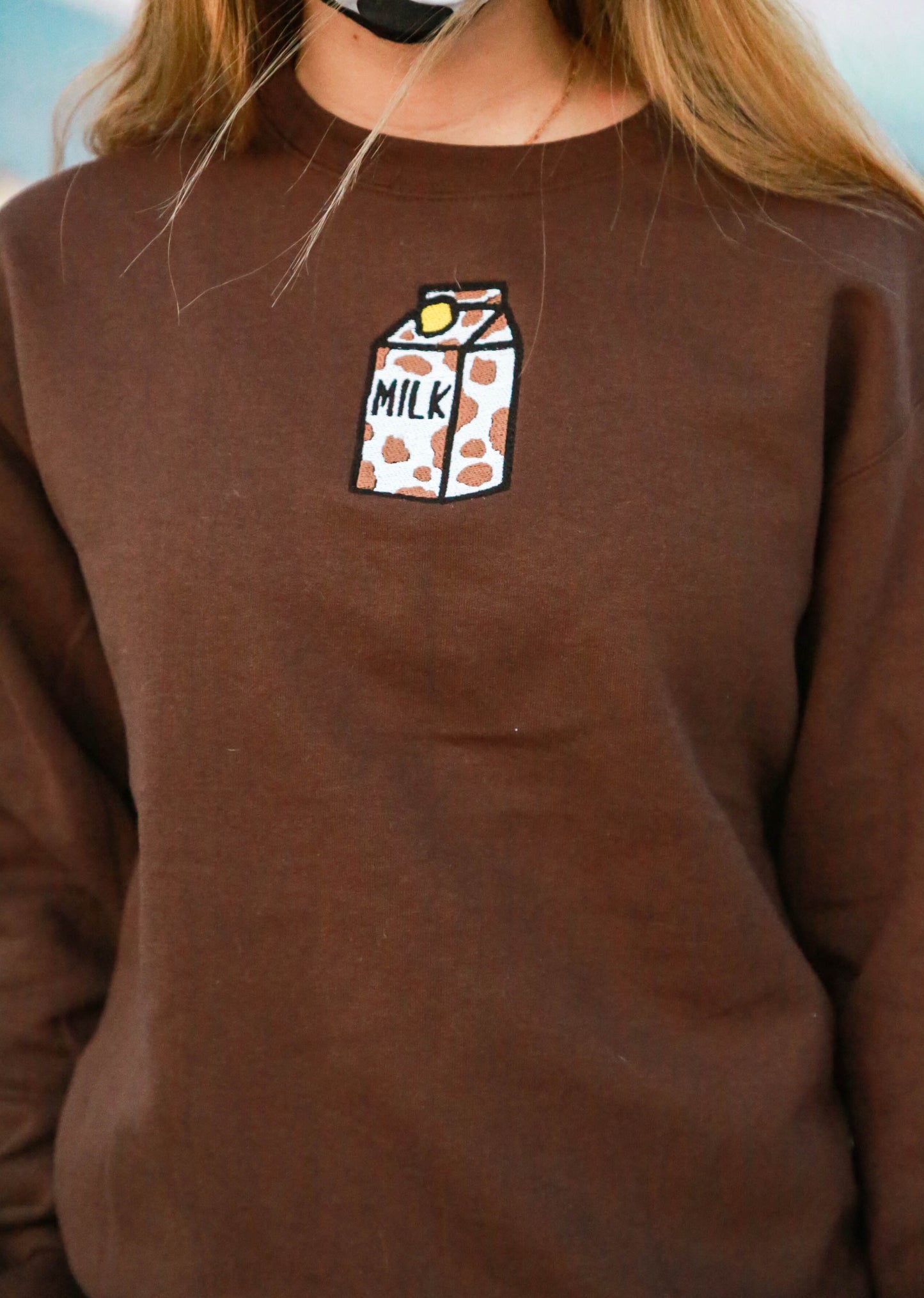 Chocolate Milk Embroidered Brown Sweatshirt