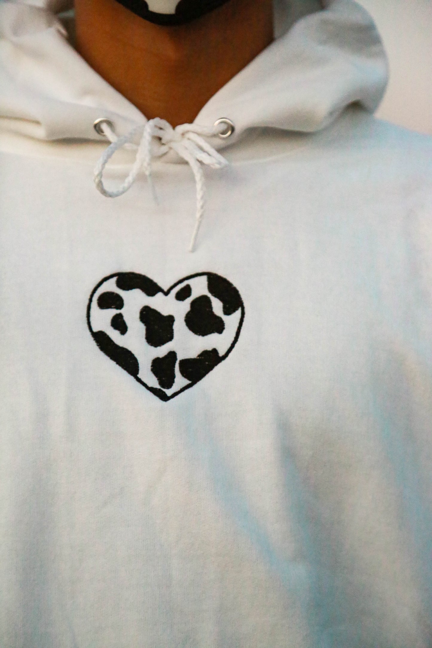 Cow Print Heart Embroidered Hoodie