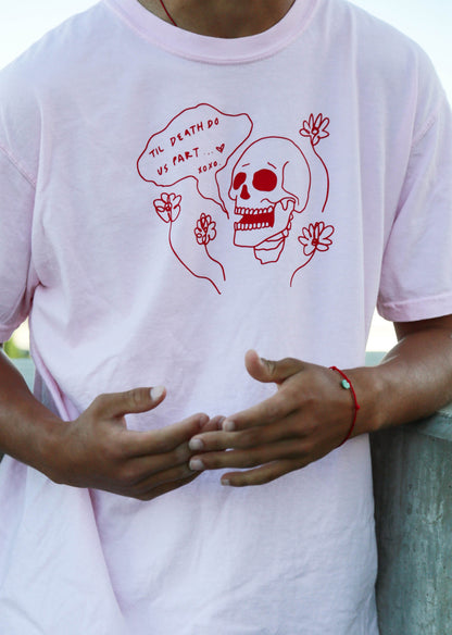 Til Death Do Us Part Skeleton Pink Vinyl Comfort Color Tee