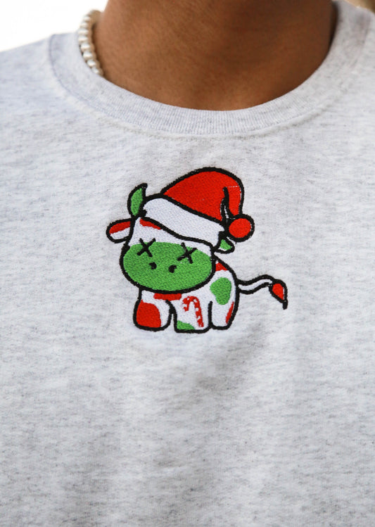 Christmas Cow Embroidered Crewneck