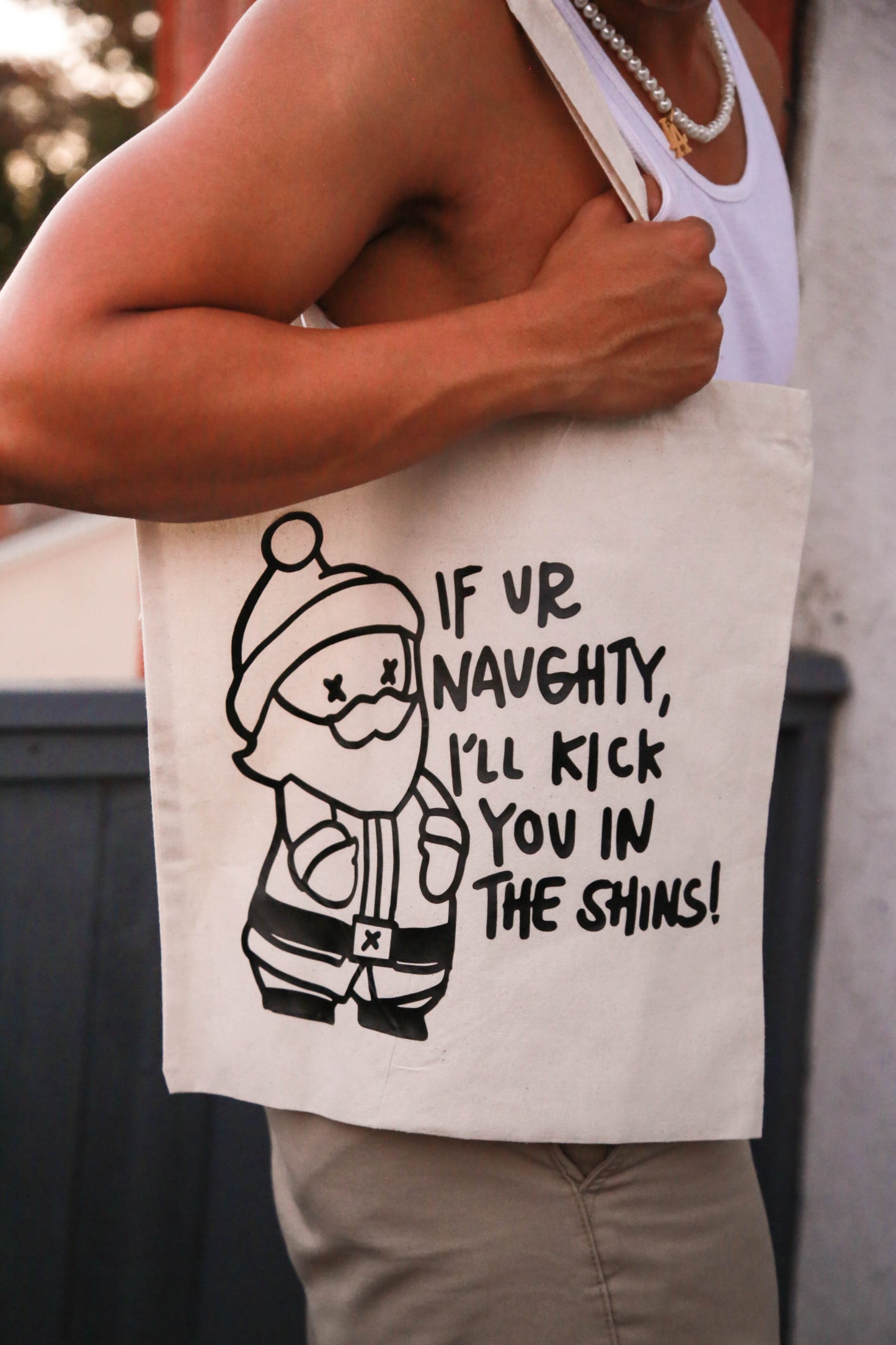 Naughty Santa Shins Christmas Tote Bag