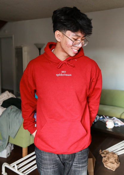 "my spiderman" Embroidered Red Singular Hoodie