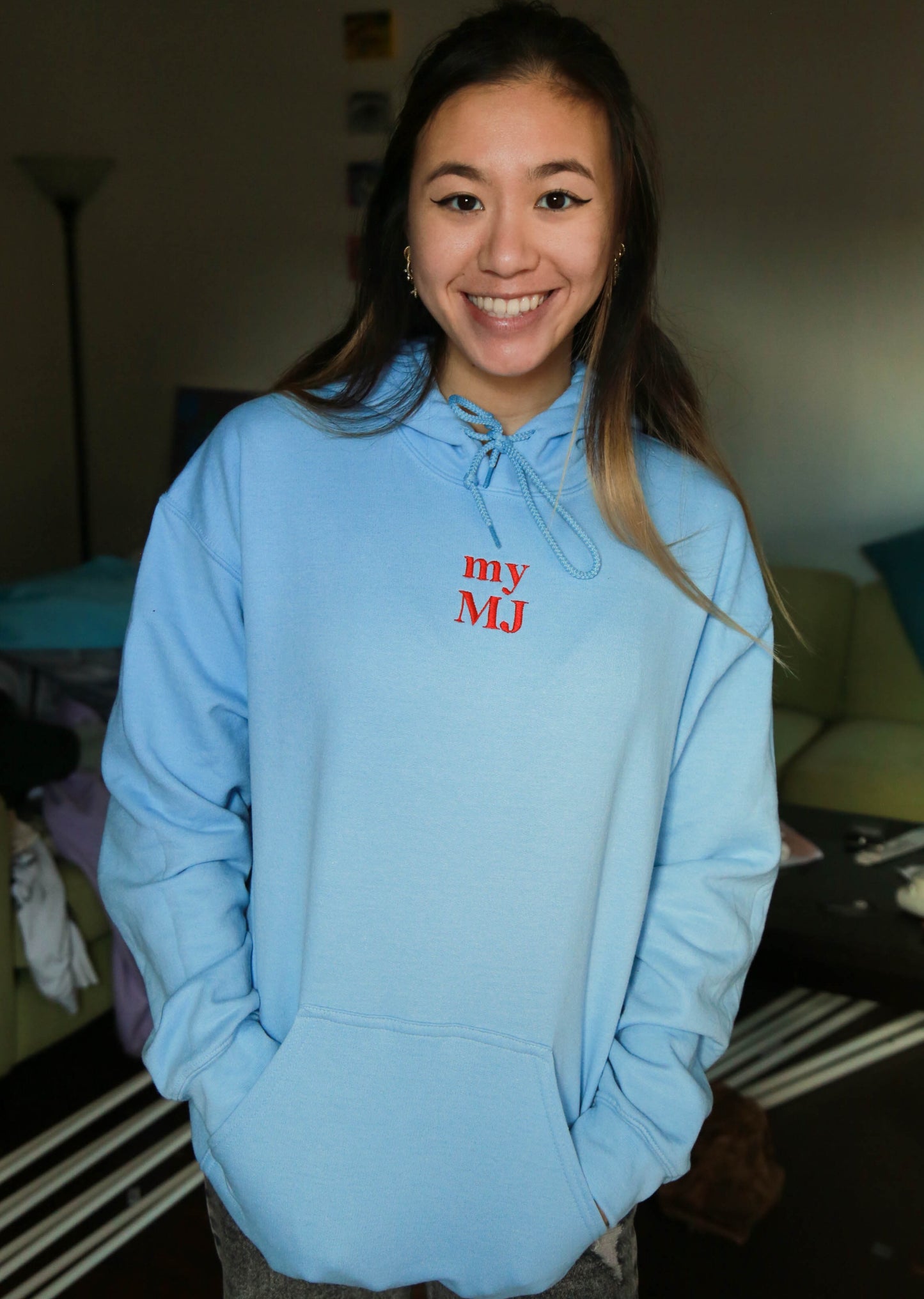 "my MJ" Embroidered Blue Singular Hoodie