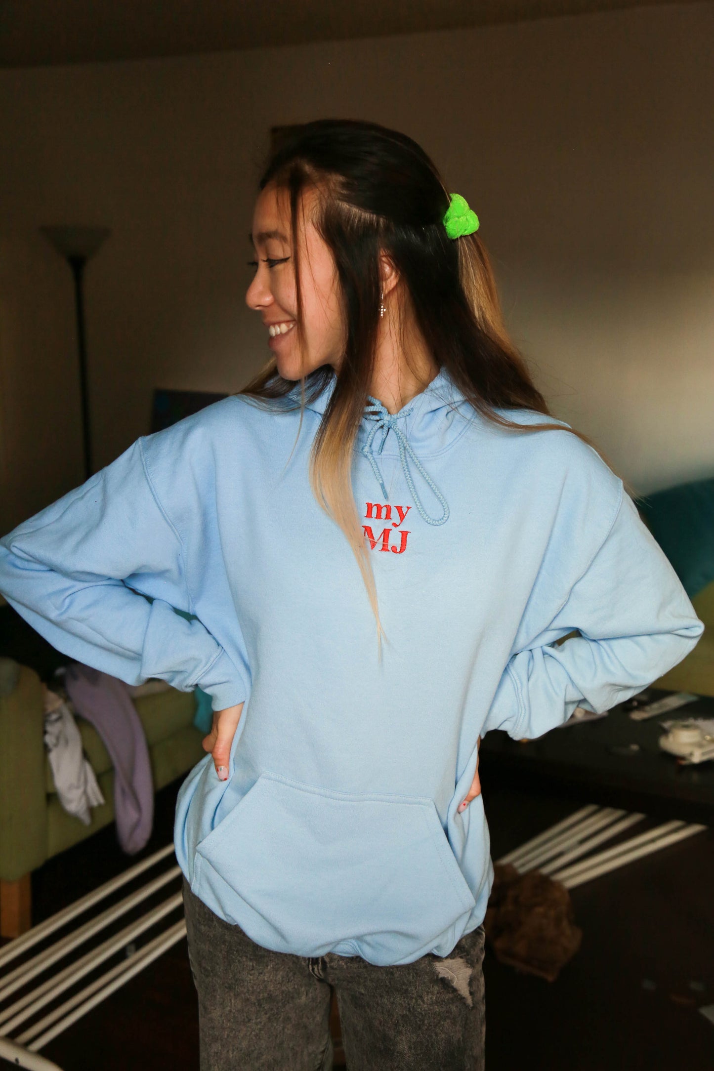 "my MJ" Embroidered Blue Singular Hoodie