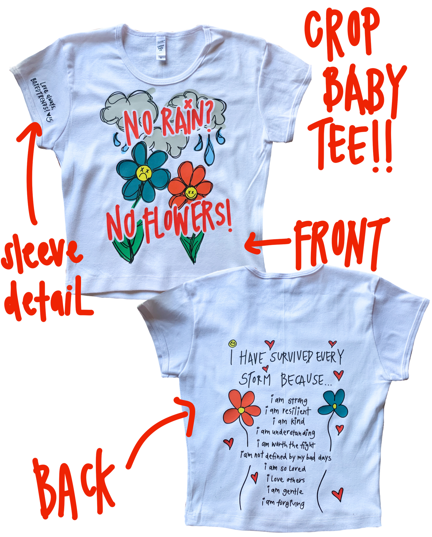 NO RAIN? NO FLOWERS! Printed Cropped Baby tee