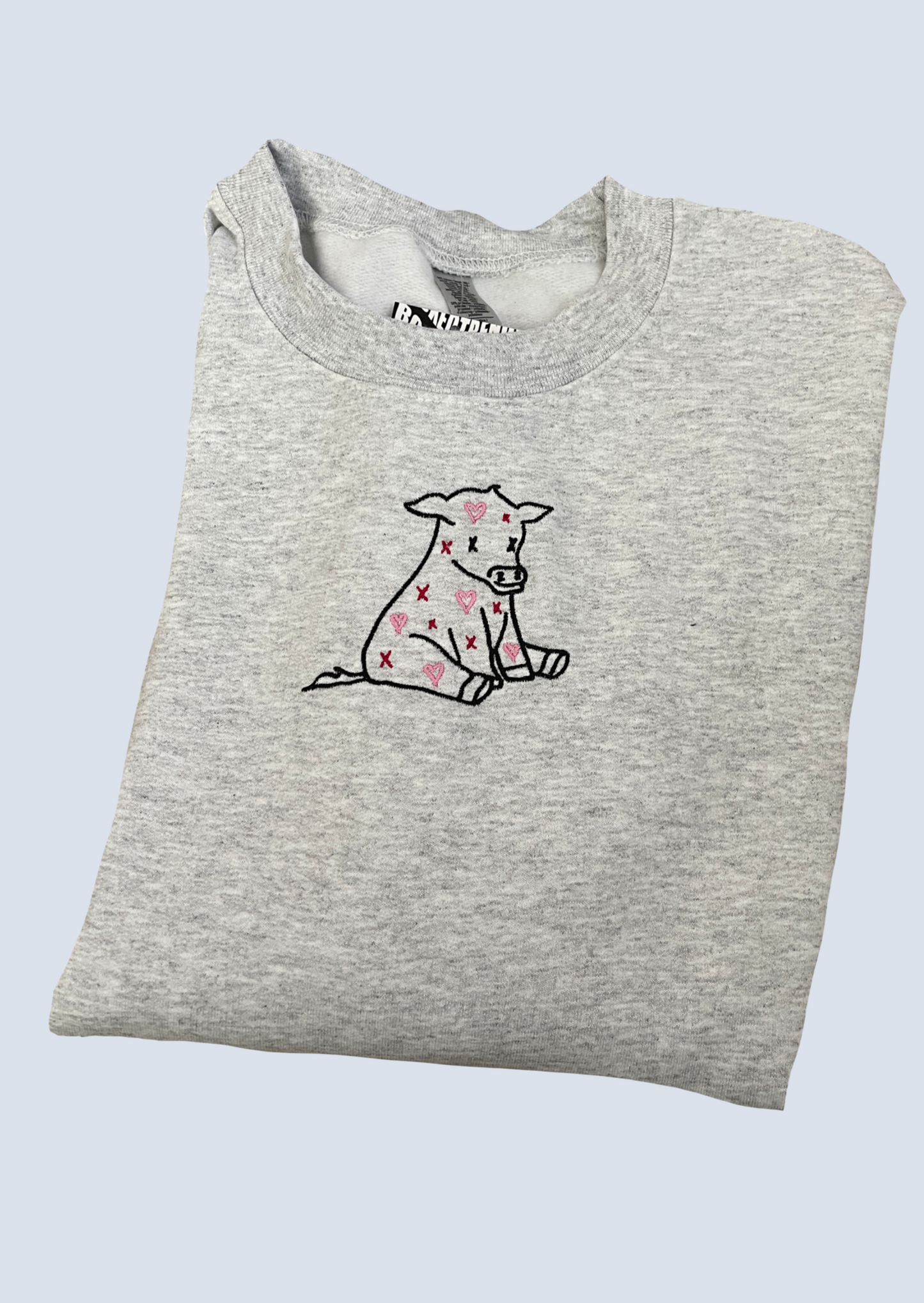 Sitting Hearts Cow Embroidery