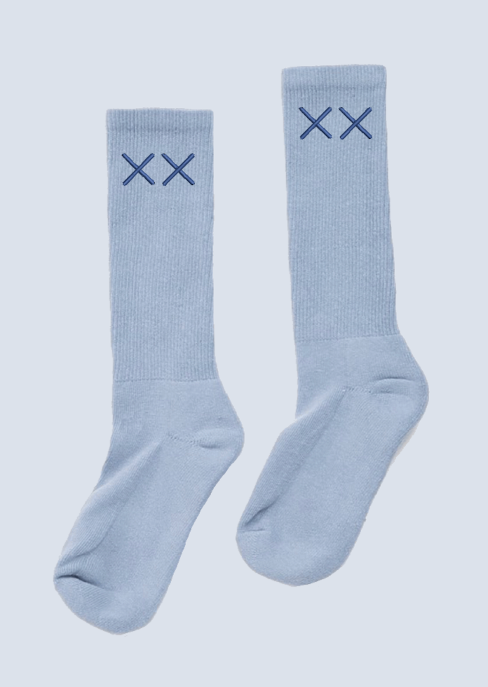 Blue XX Embroidered Crew Socks