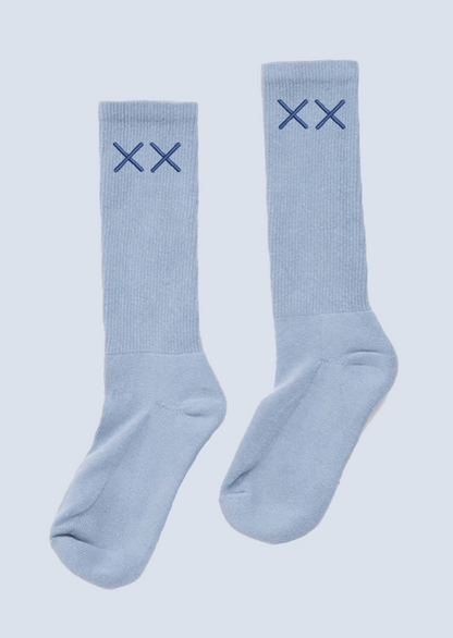 Blue XX Embroidered Crew Socks
