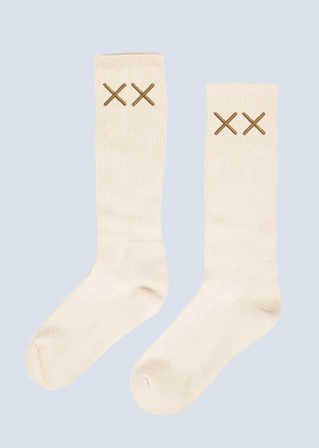 Tan XX Embroidered Crew Socks