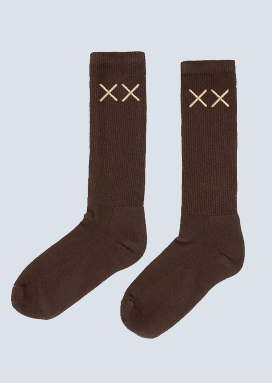 Brown XX Embroidered Crew Socks