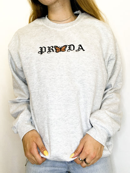 PRDA Butterfly Embroidered Gray Crewneck