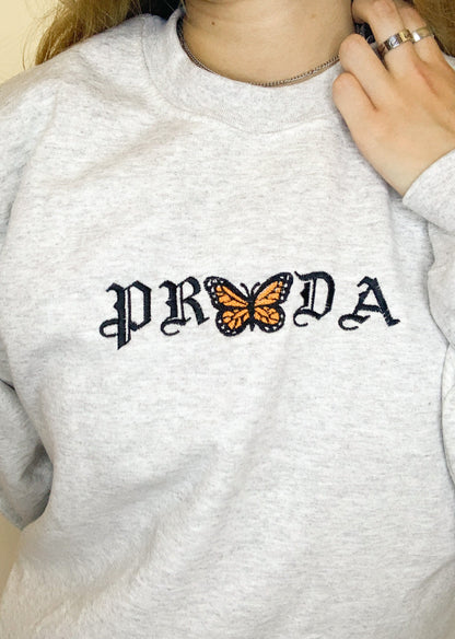 PRDA Butterfly Embroidered Gray Crewneck