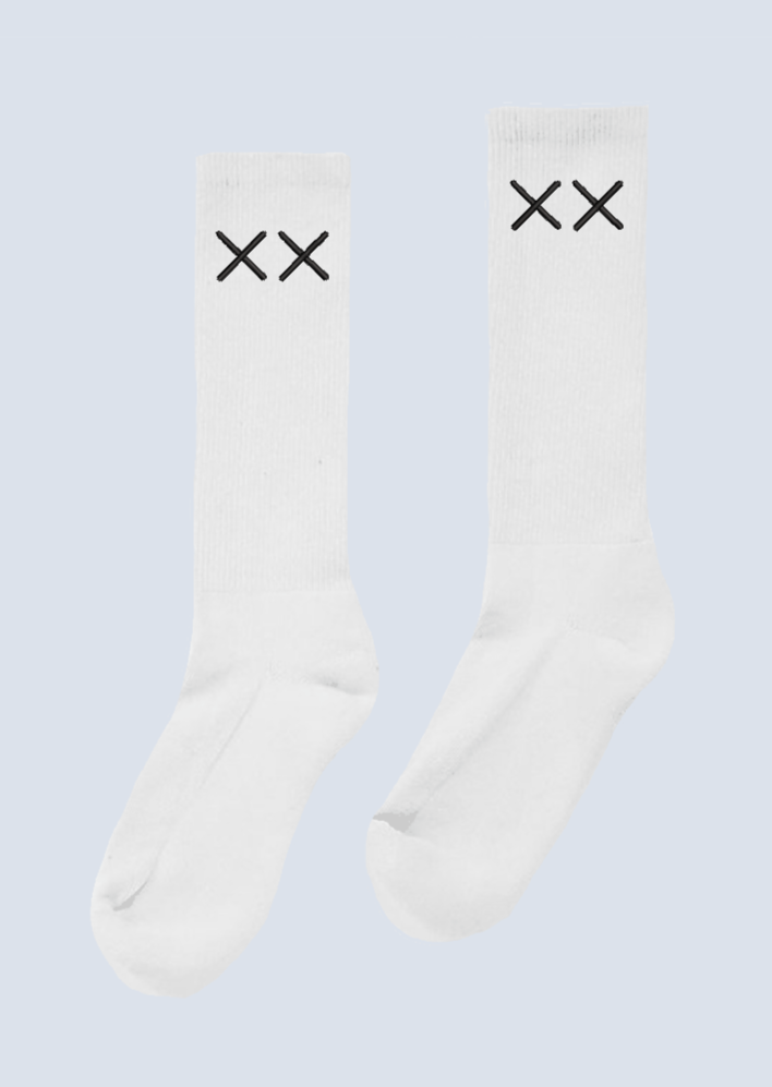 White XX Embroidered Crew Socks